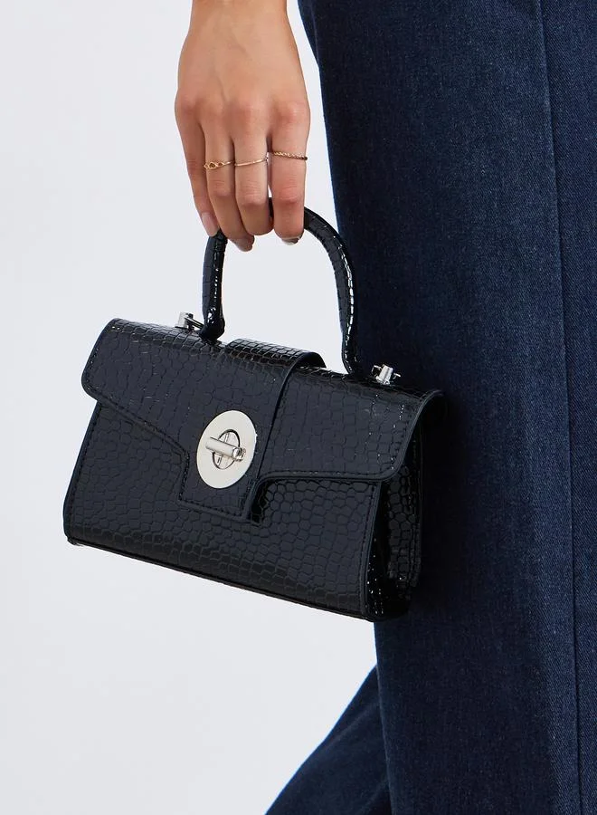 Styli Black Croc-Effect Satchel Bag with Chain